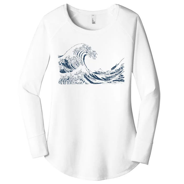 Famous Vintage Art Great Ocean Wave Hokusai Special Design Women's Perfect Tri Tunic Long Sleeve Shirt