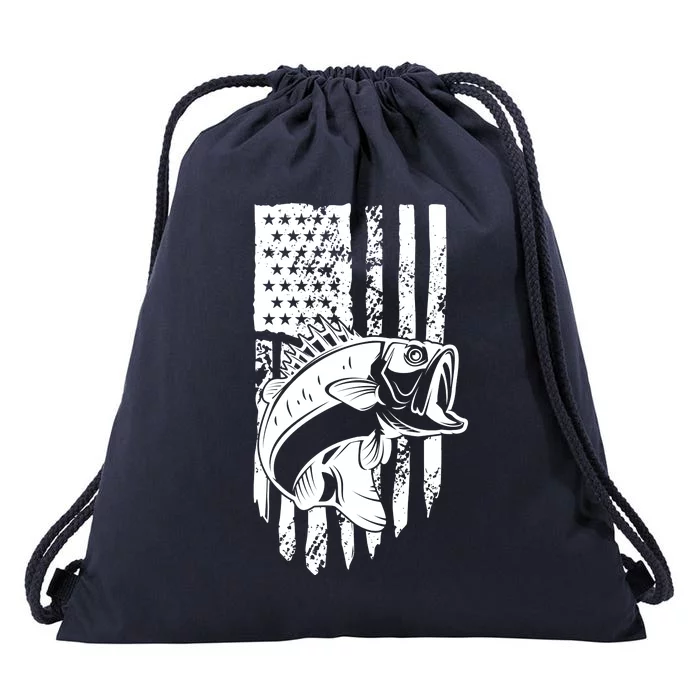 Fishing Vintage American Flag Drawstring Bag