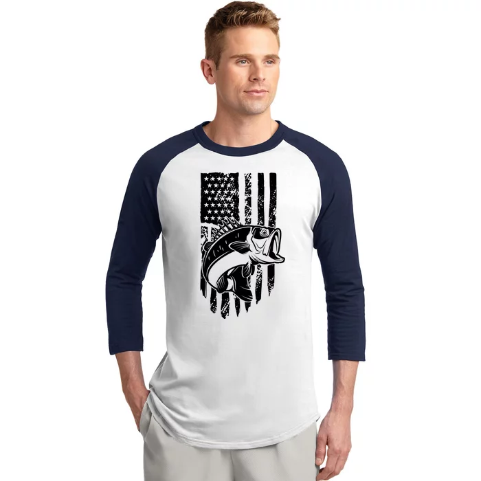 Fishing Vintage American Flag Baseball Sleeve Shirt