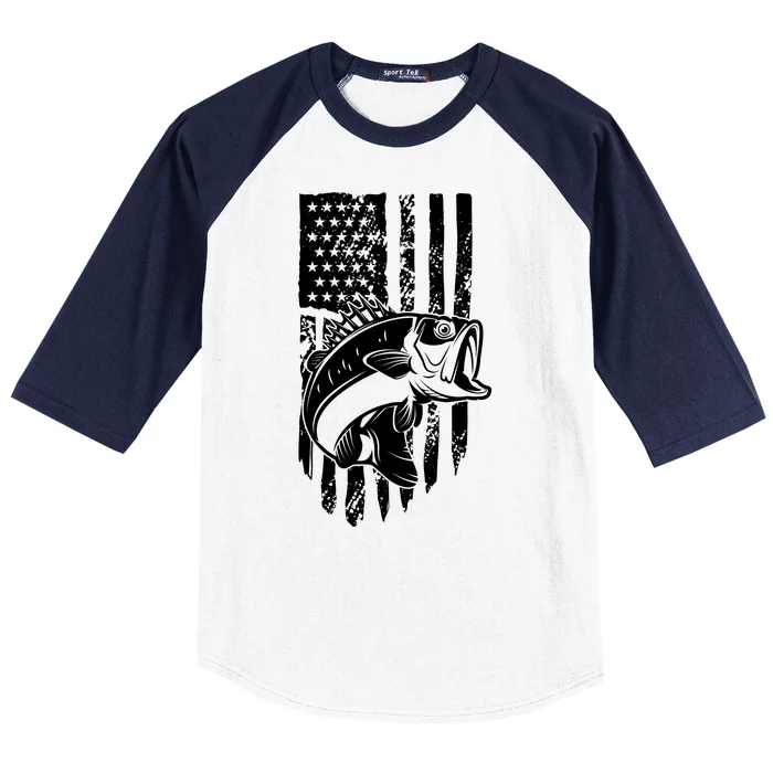 Fishing Vintage American Flag Baseball Sleeve Shirt