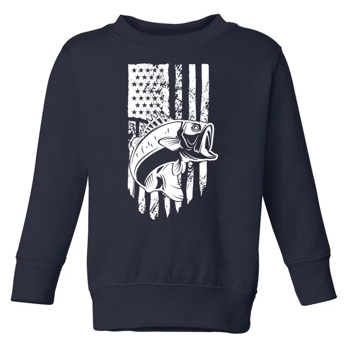 Fishing Vintage American Flag Toddler Sweatshirt