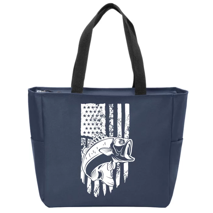 Fishing Vintage American Flag Zip Tote Bag