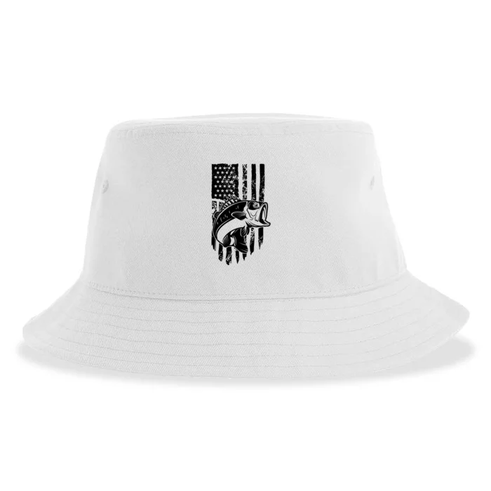 Fishing Vintage American Flag Sustainable Bucket Hat