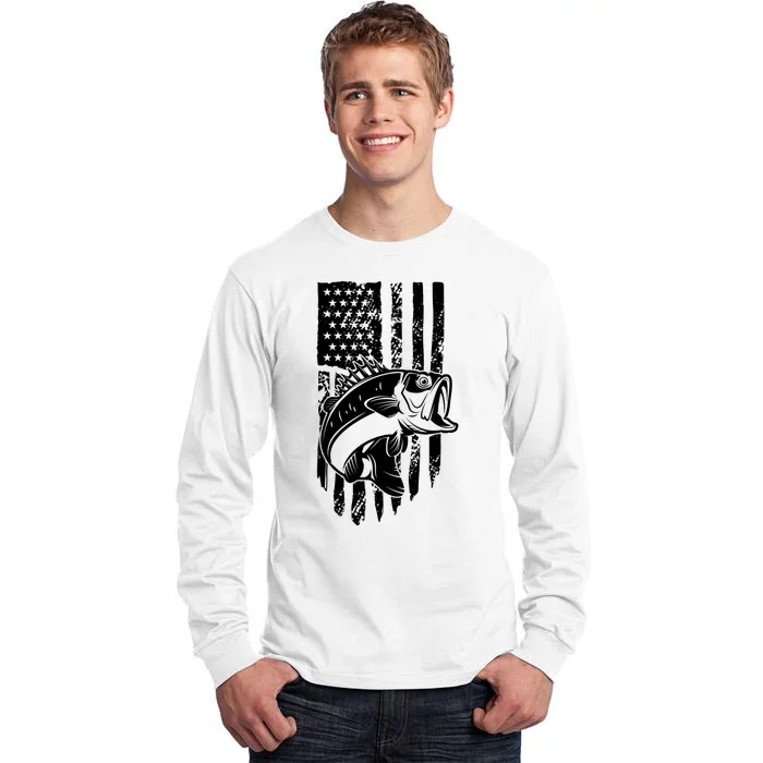 Fishing Vintage American Flag Tall Long Sleeve T-Shirt