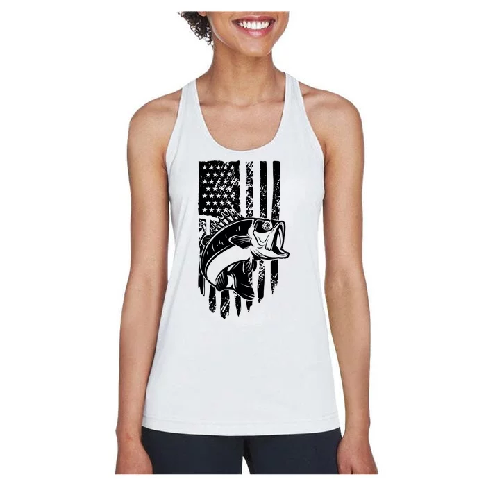 Fishing Vintage American Flag Women's Racerback Tank