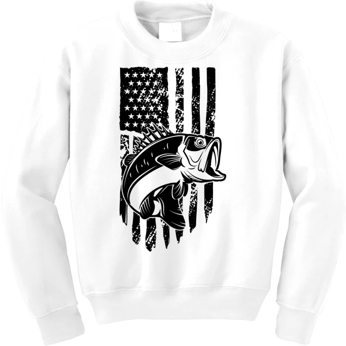 Fishing Vintage American Flag Kids Sweatshirt