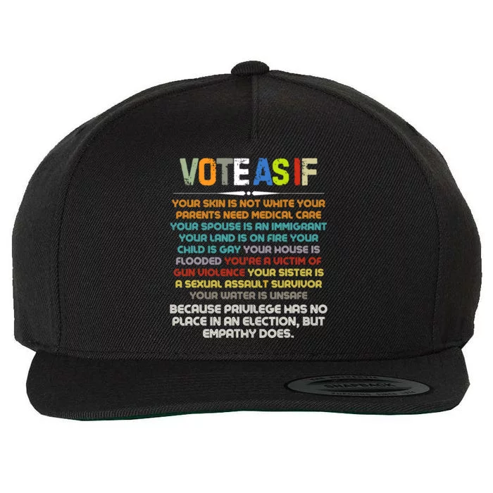 Funny Vote As If Your Skin Is Not White Human Rights Apparel Wool Snapback Cap