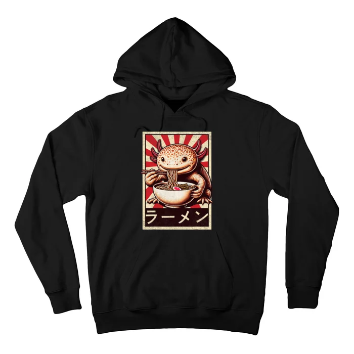 Funny Vintage Axolotl Eating Ramen. Anime Axolotl Ramen Hoodie