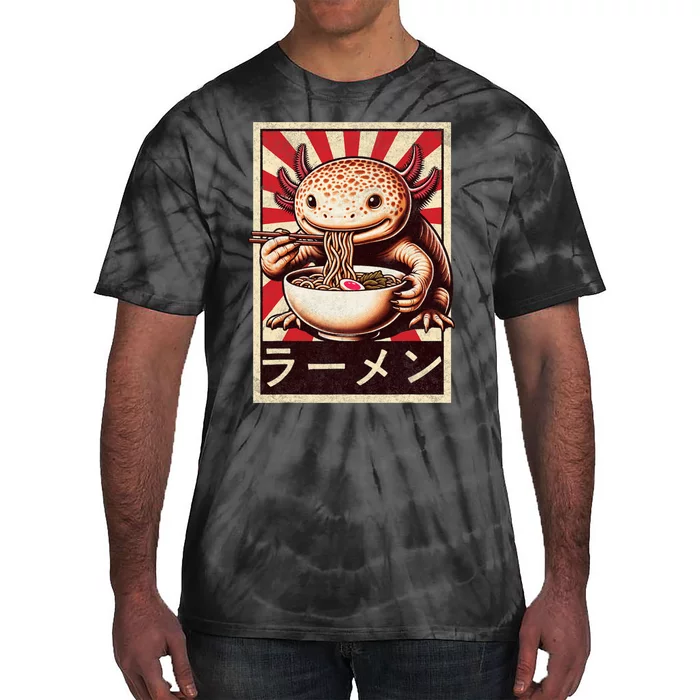 Funny Vintage Axolotl Eating Ramen. Anime Axolotl Ramen Tie-Dye T-Shirt