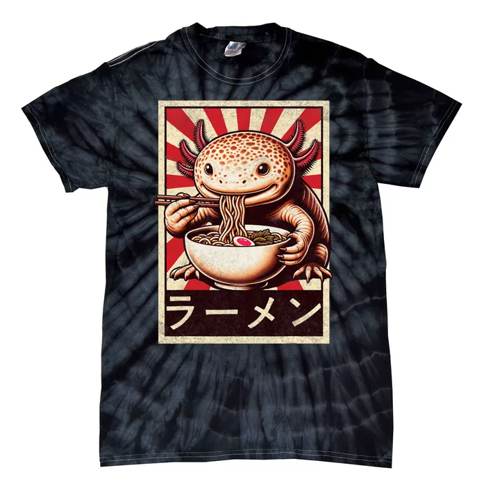 Funny Vintage Axolotl Eating Ramen. Anime Axolotl Ramen Tie-Dye T-Shirt