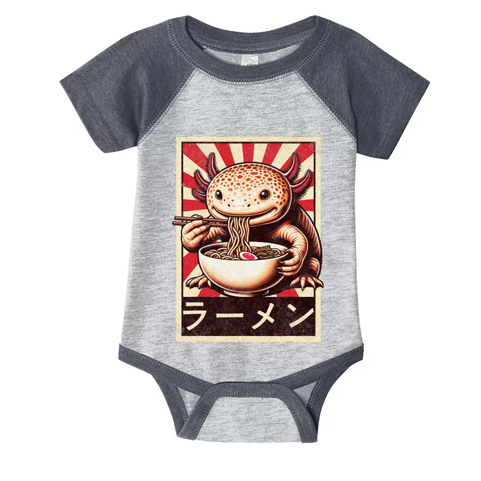 Funny Vintage Axolotl Eating Ramen. Anime Axolotl Ramen Infant Baby Jersey Bodysuit