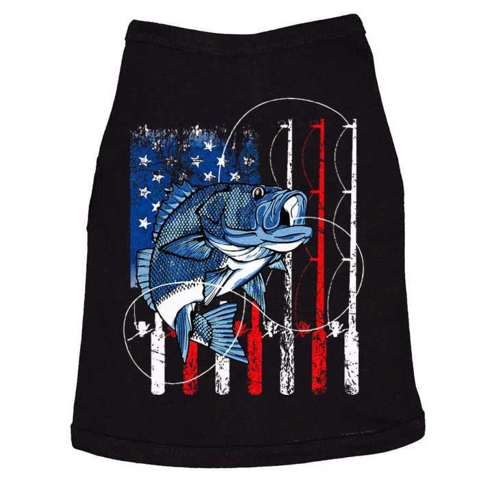 Fishing Vintage American Flag Bass Fisherman Gifts Doggie Tank