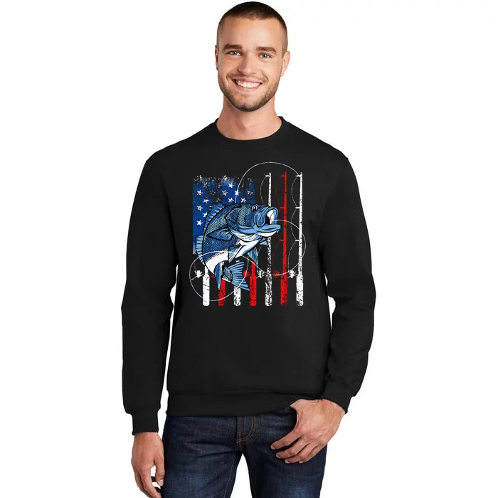 Fishing Vintage American Flag Bass Fisherman Gifts Sweatshirt