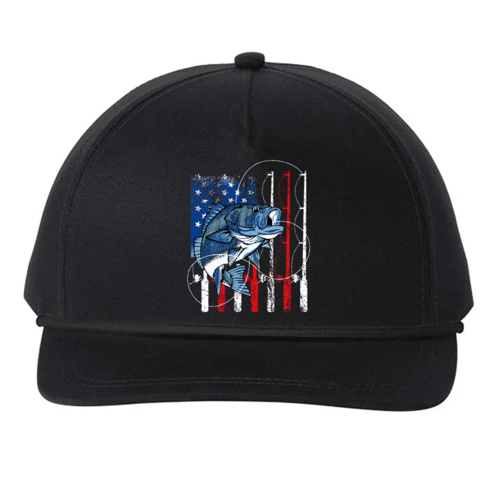 Fishing Vintage American Flag Bass Fisherman Gifts Snapback Five-Panel Rope Hat