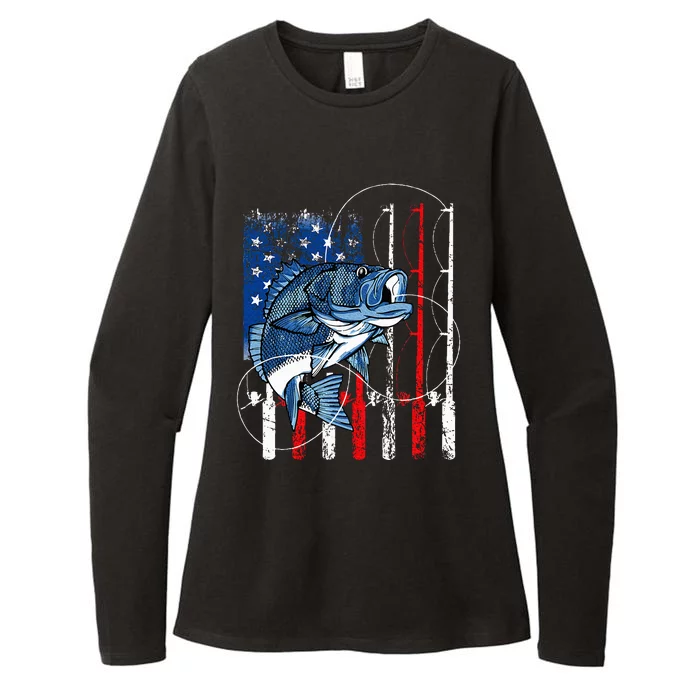 Fishing Vintage American Flag Bass Fisherman Gifts Womens CVC Long Sleeve Shirt