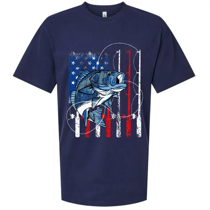 Fishing Vintage American Flag Bass Fisherman Gifts Sueded Cloud Jersey T-Shirt