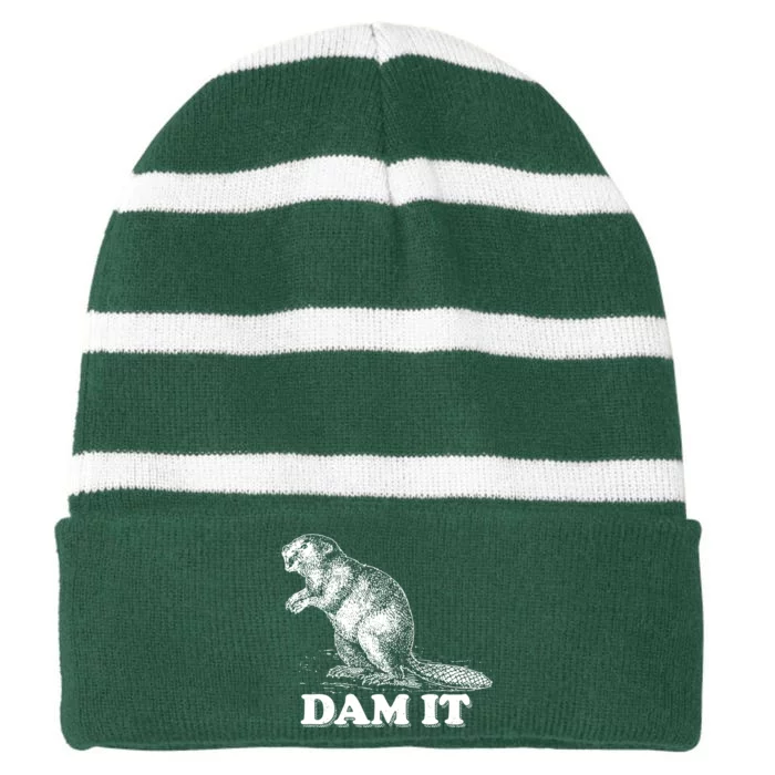 Funny Vintage Beaver Dam It Striped Beanie with Solid Band