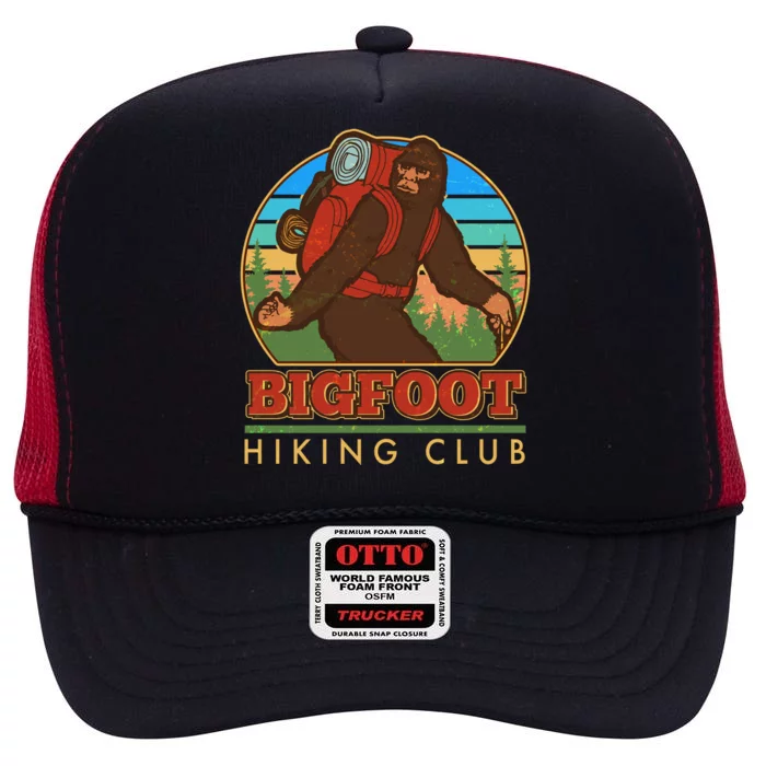 Funny Vintage Bigfoot Hiking Club High Crown Mesh Trucker Hat