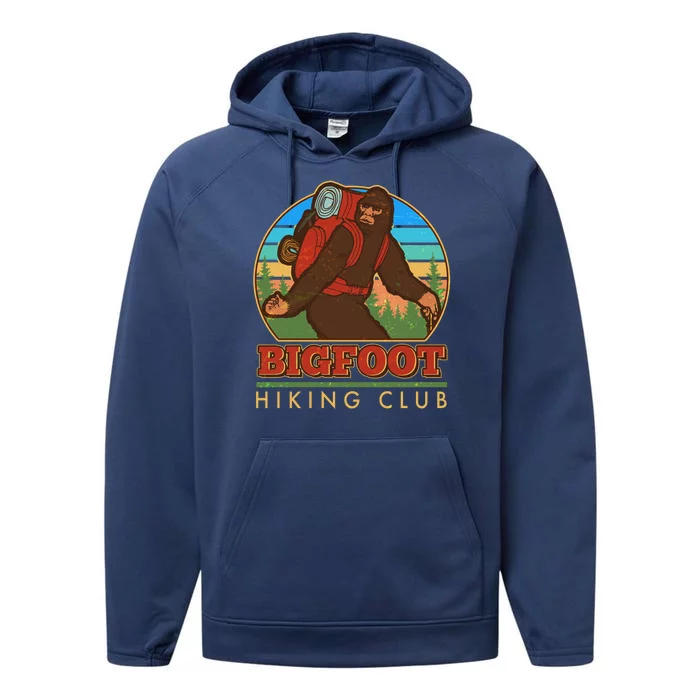 Funny Vintage Bigfoot Hiking Club Performance Fleece Hoodie