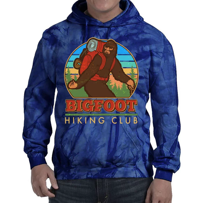 Funny Vintage Bigfoot Hiking Club Tie Dye Hoodie