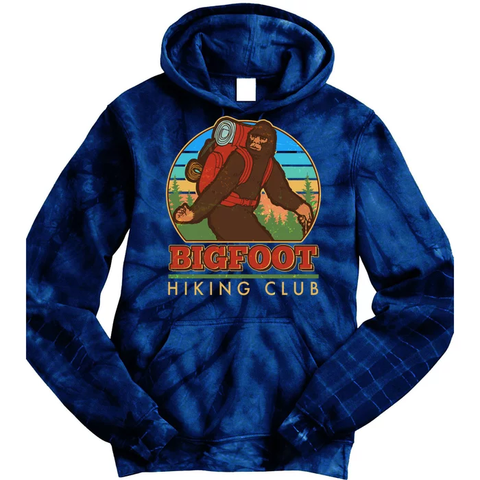 Funny Vintage Bigfoot Hiking Club Tie Dye Hoodie