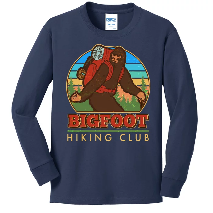 Funny Vintage Bigfoot Hiking Club Kids Long Sleeve Shirt