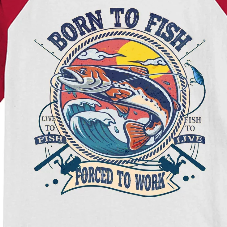 Funny Vintage Born To Fish Force To Work Kids Colorblock Raglan Jersey