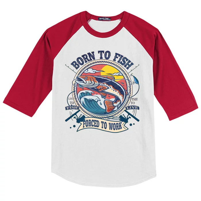 Funny Vintage Born To Fish Force To Work Kids Colorblock Raglan Jersey