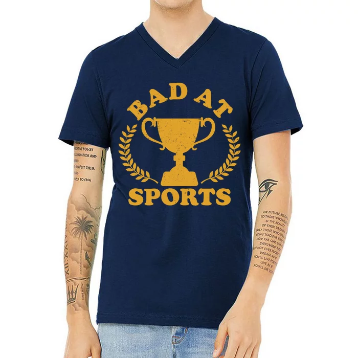 Funny Vintage Bad At Sports Trophy Award V-Neck T-Shirt