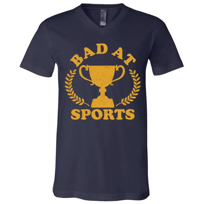 Funny Vintage Bad At Sports Trophy Award V-Neck T-Shirt