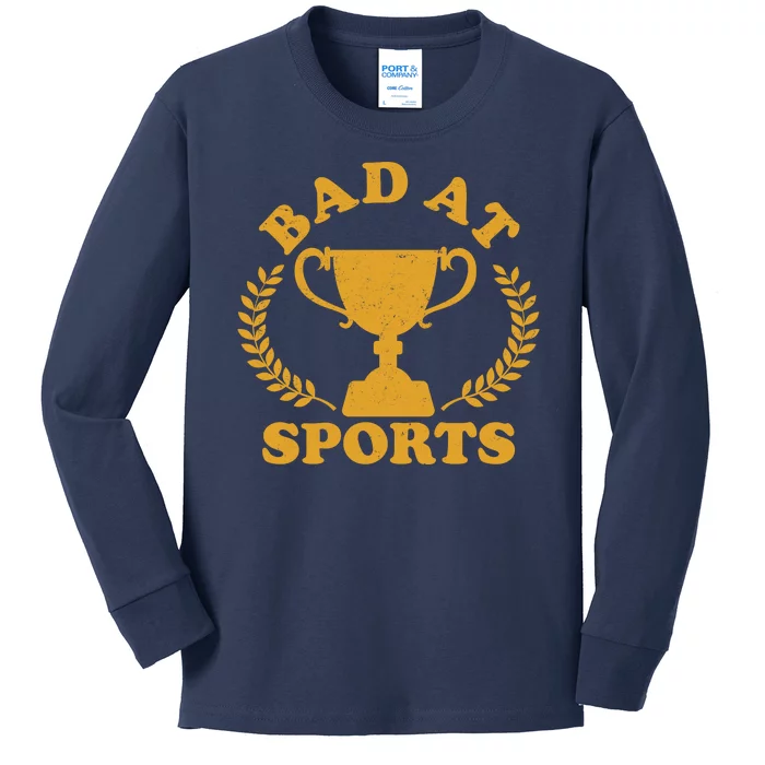 Funny Vintage Bad At Sports Trophy Award Kids Long Sleeve Shirt