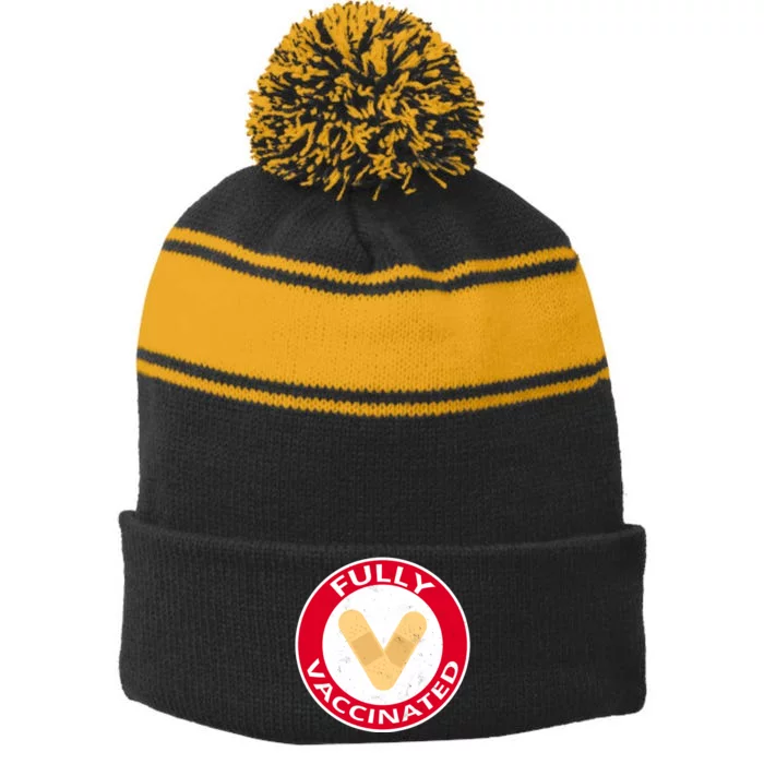 Fully Vaccinated Brandade Funny Pandemic Stripe Pom Pom Beanie