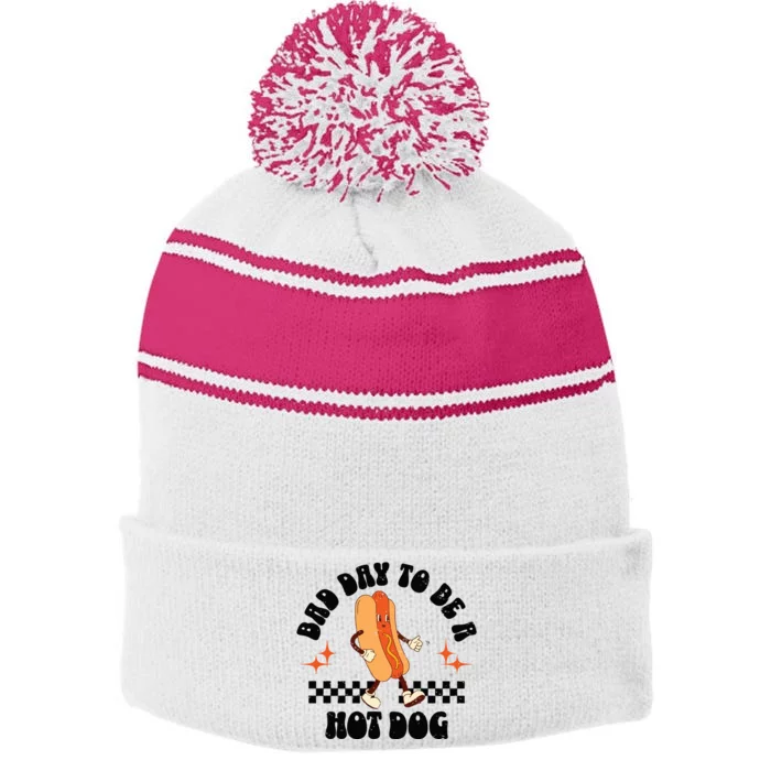 Funny Vintage Bad Day To Be A Hotdog Stripe Pom Pom Beanie