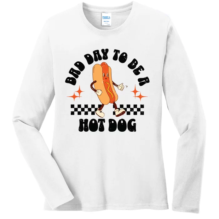 Funny Vintage Bad Day To Be A Hotdog Ladies Long Sleeve Shirt