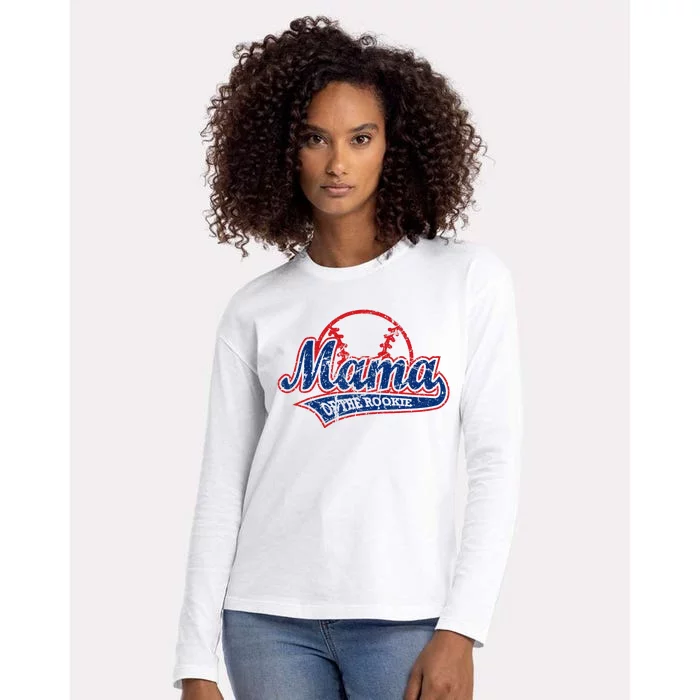 Funny Vintage Baseball Mama Of The Rookie Womens Cotton Relaxed Long Sleeve T-Shirt