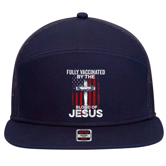 Fully Vaccinated By The Blood Of Jesus Christian USA Flag 7 Panel Mesh Trucker Snapback Hat