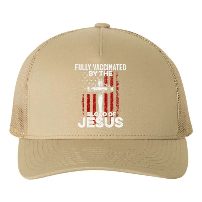 Fully Vaccinated By The Blood Of Jesus Christian USA Flag Yupoong Adult 5-Panel Trucker Hat