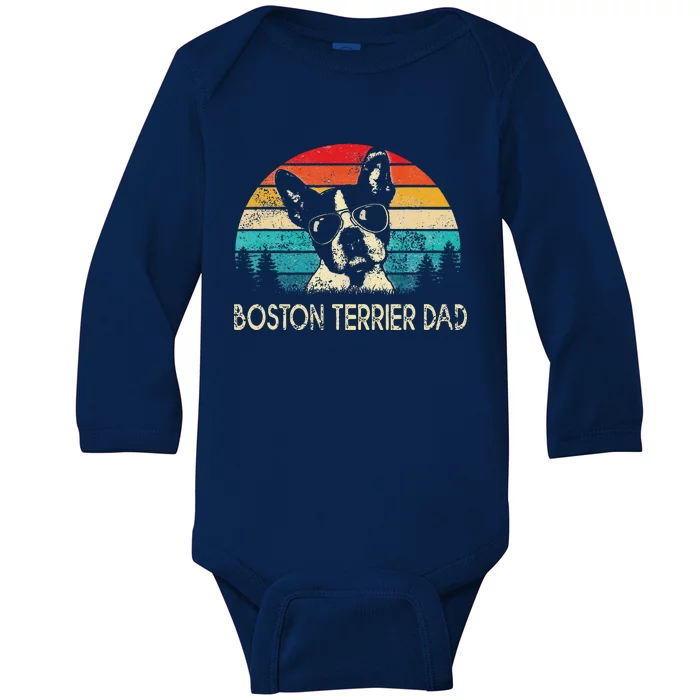 Funny Vintage Boston Terrier Dad Dog Dad Fathers Day Baby Long Sleeve Bodysuit