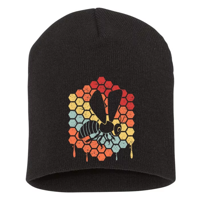 Funny Vintage Bee Art Beekeeping Lovers Short Acrylic Beanie