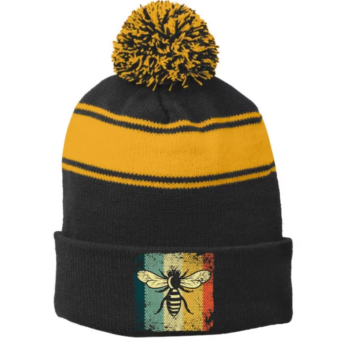 Funny Vintage Bee Designs For Honey Beekeeping Bee Stripe Pom Pom Beanie