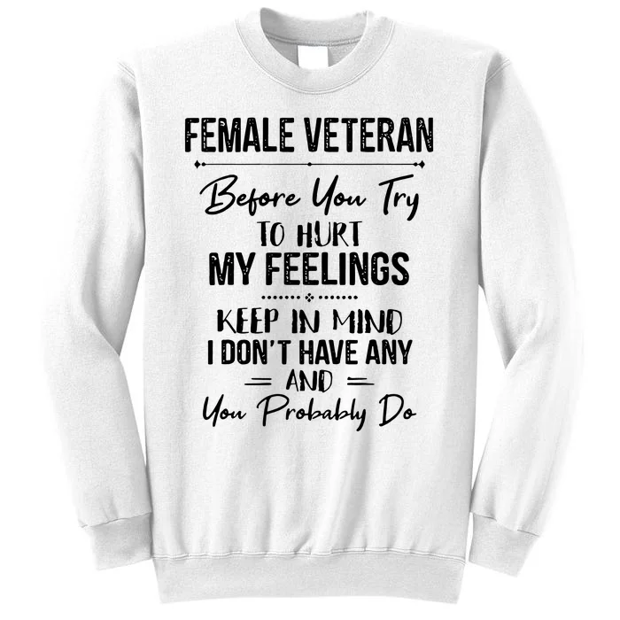 Female Veteran Before You Try To Hurt My Feelings Keep Sweatshirt