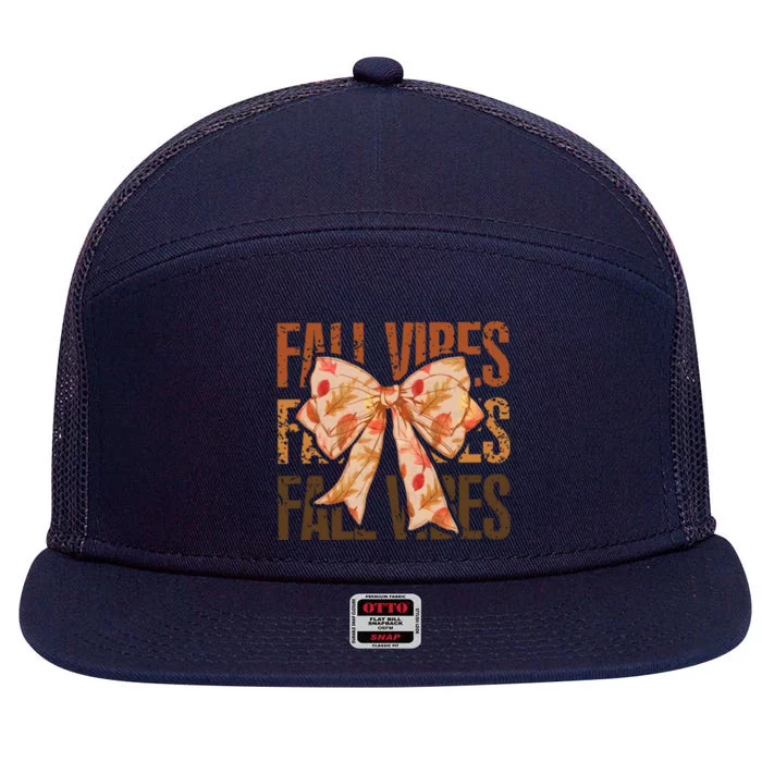 Fall Vibes Bow Coquette Autumn 7 Panel Mesh Trucker Snapback Hat