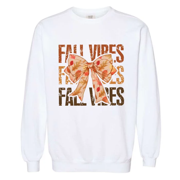 Fall Vibes Bow Coquette Autumn Garment-Dyed Sweatshirt