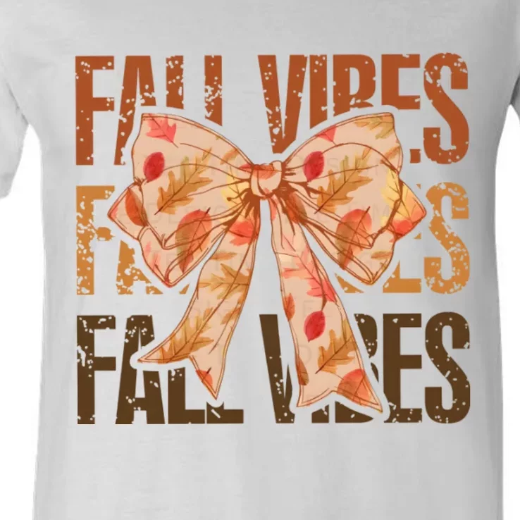 Fall Vibes Bow Coquette Autumn V-Neck T-Shirt