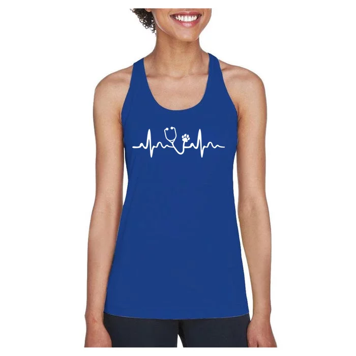 Future Veterinarian Cool Gift Heartbeat Stethoscope Vet Paw Gift Women's Racerback Tank