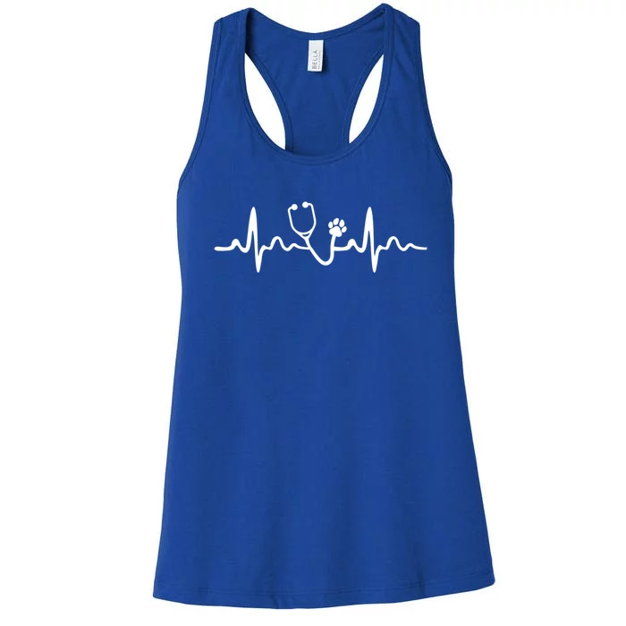 Future Veterinarian Cool Gift Heartbeat Stethoscope Vet Paw Gift Women's Racerback Tank