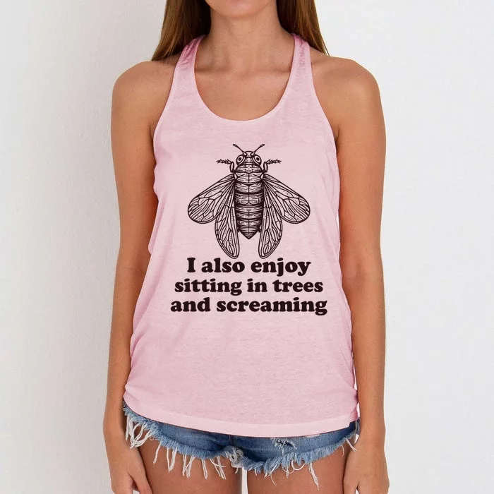 Funny Vintage Cicada I Also Enjoy Sitting In Trees And Screaming Women's Knotted Racerback Tank