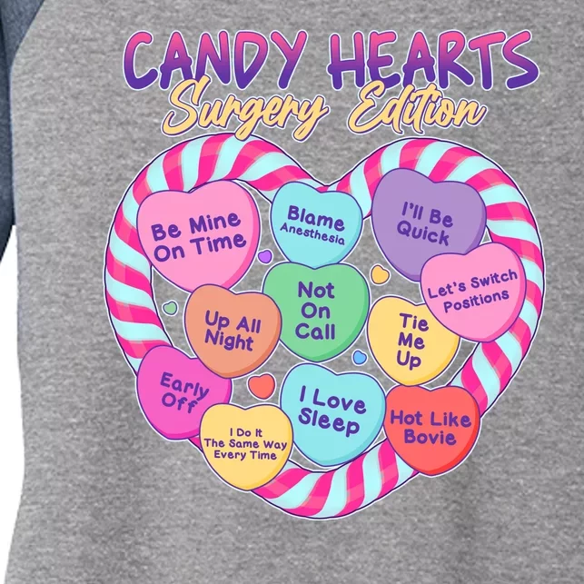 Funny Valentine Candy Hearts Surgery Edition Women's Tri-Blend 3/4-Sleeve Raglan Shirt