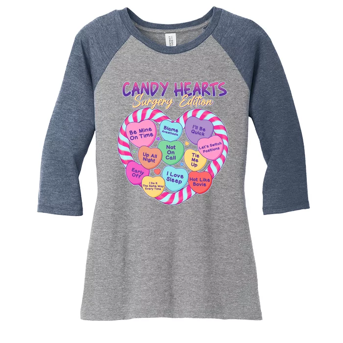 Funny Valentine Candy Hearts Surgery Edition Women's Tri-Blend 3/4-Sleeve Raglan Shirt