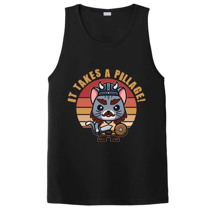 Funny Viking Cat It Takes A Pillage Performance Tank